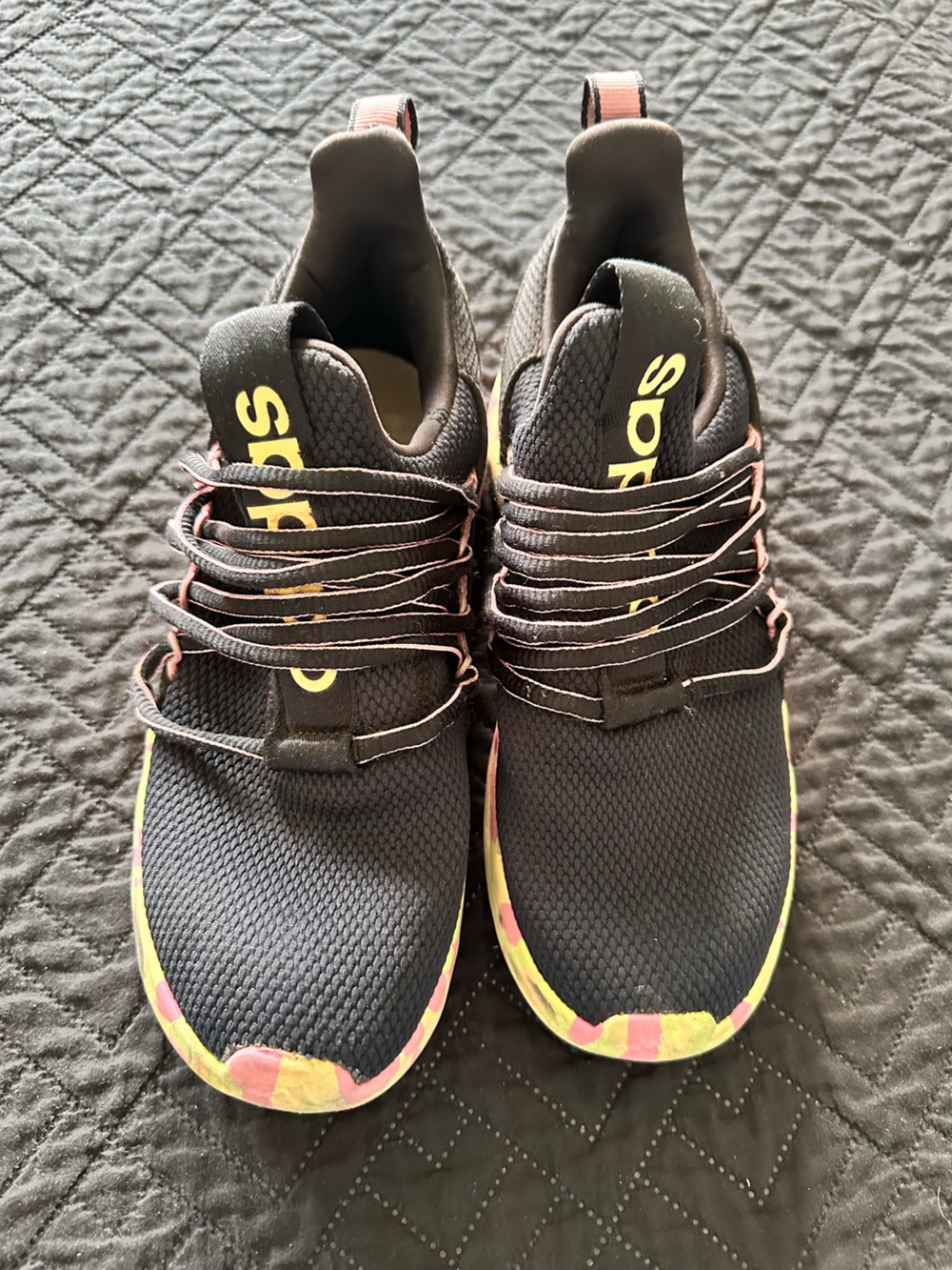 adidas Women's Black Sneakers with Pink and Yellow Accents